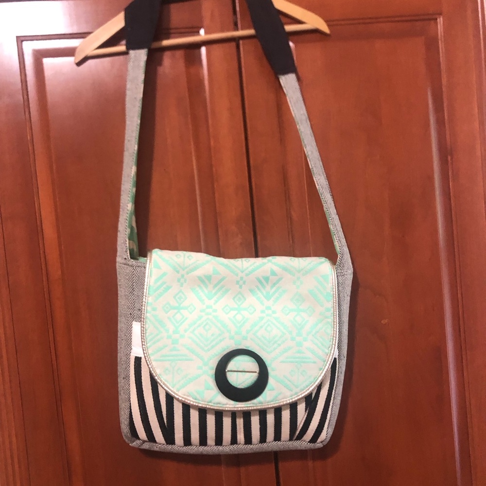 Sage and Harper Bag Black and Cream with Mint Green Accents